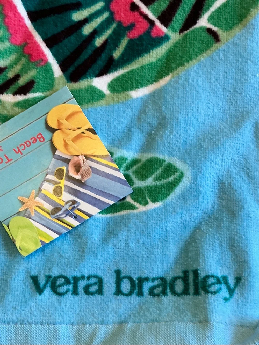 Vera Bradley Aqua Sea Turtle Beach Towel with Green & Pink Accents